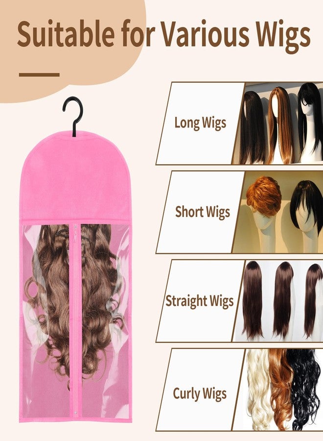 Opvixi Wig Storage Bags with Hanger, 3 pcs Portable Wig Bag, Hair Extension Holder, Pink Hair Extension Storage for Multiple Wigs, Home Salon Travel (23.6 x 11.4 in) - Image 4