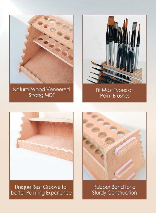 tinctor Wooden Paint Brush Holder for 44 Brushes - Desk Stand Paintbrush Organizer, Holding Rack for Pens, Paint Brushes, Colored Pencils, Markers - Image 3