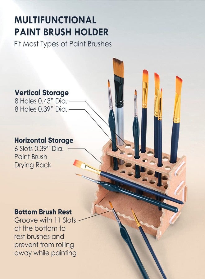 tinctor Wooden Paint Brush Holder for 44 Brushes - Desk Stand Paintbrush Organizer, Holding Rack for Pens, Paint Brushes, Colored Pencils, Markers - Image 2