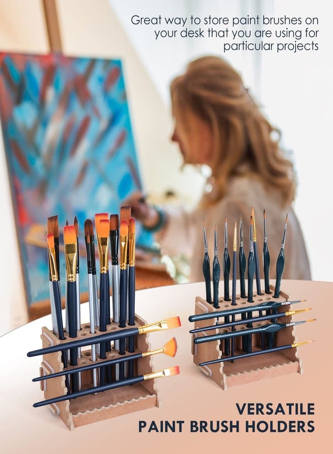 tinctor Wooden Paint Brush Holder for 44 Brushes - Desk Stand Paintbrush Organizer, Holding Rack for Pens, Paint Brushes, Colored Pencils, Markers - Image 5