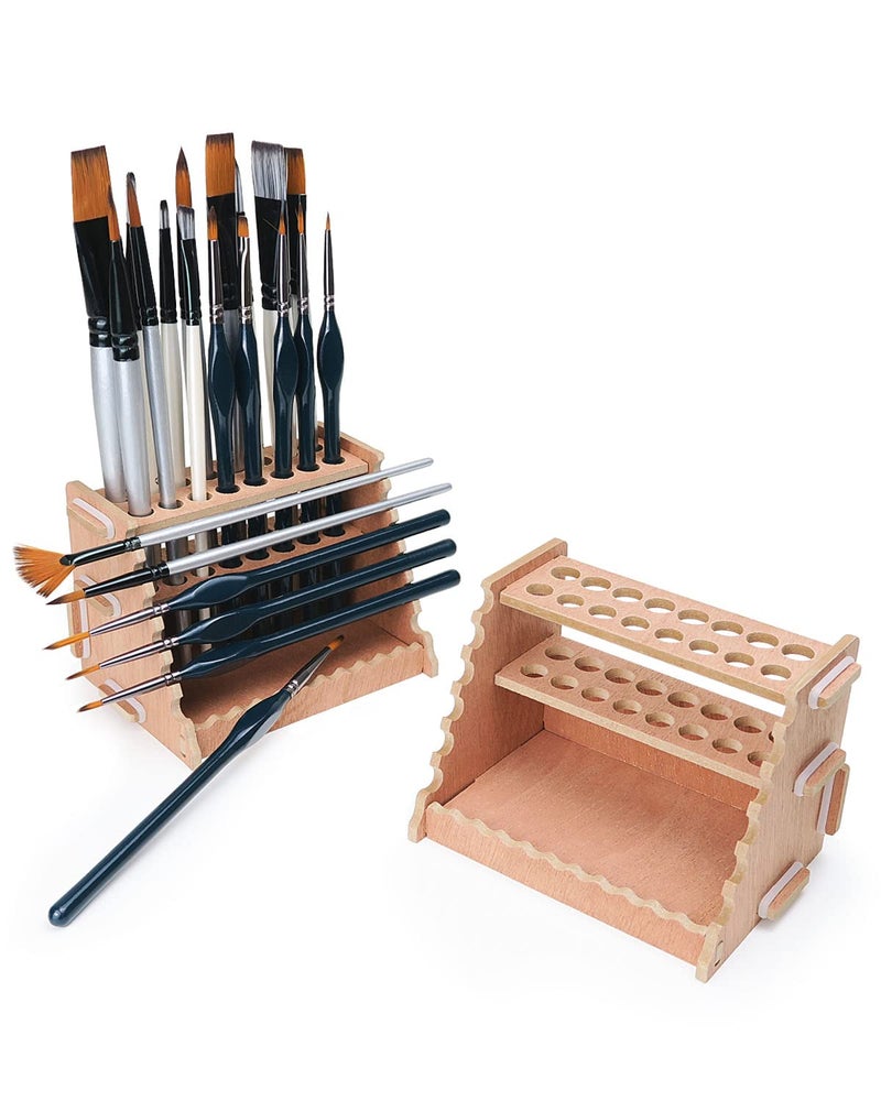 tinctor Wooden Paint Brush Holder for 44 Brushes - Desk Stand Paintbrush Organizer, Holding Rack for Pens, Paint Brushes, Colored Pencils, Markers - Image 1