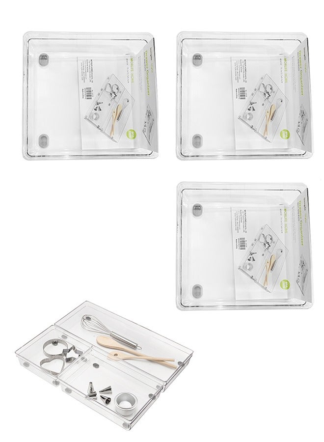 Morlife 3 Pack Clear Plastic Drawer Organizers Set，Storage Bins for Makeup, Bedroom, Kitchen Gadgets Utensils and Office(Size:15.5*15.5*5.5CM) - Image 1