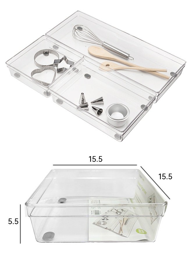 Morlife 3 Pack Clear Plastic Drawer Organizers Set，Storage Bins for Makeup, Bedroom, Kitchen Gadgets Utensils and Office(Size:15.5*15.5*5.5CM) - Image 2