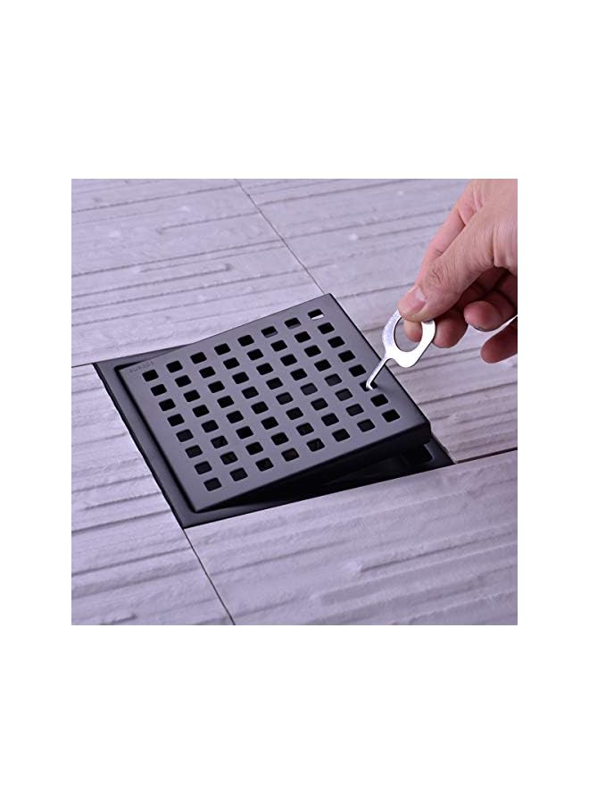 The Bros 6-Inch Square Shower Floor Drain with Removable Grid Grate Cover, SUS 304 Stainless Steel, Matte Black - Image 3