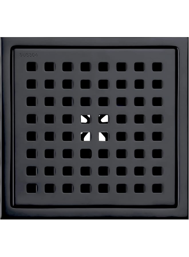The Bros 6-Inch Square Shower Floor Drain with Removable Grid Grate Cover, SUS 304 Stainless Steel, Matte Black - Image 1