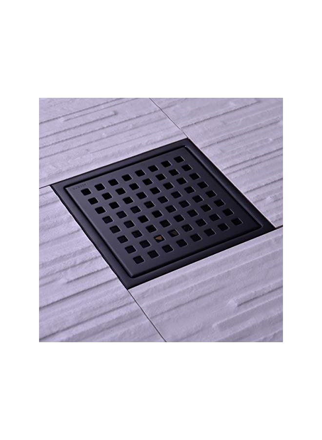 The Bros 6-Inch Square Shower Floor Drain with Removable Grid Grate Cover, SUS 304 Stainless Steel, Matte Black - Image 2
