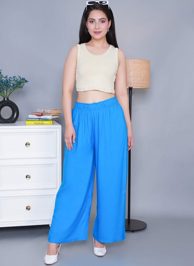 Mlada Store Mlada Women Mid Rise Regular Fit Solid Rayon Palazzo Pants - Image 1