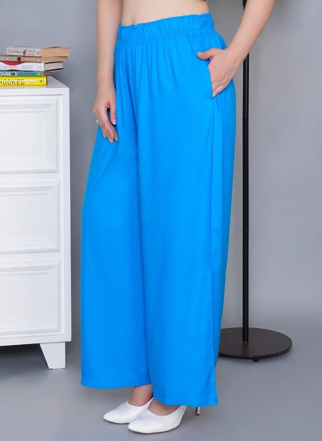 Mlada Store Mlada Women Mid Rise Regular Fit Solid Rayon Palazzo Pants - Image 3