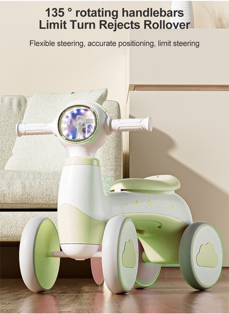 Children's Balance Bike, 4-Wheel Balance Bike for Boys and Girls 1-6 Years Toddler and Baby, Ride on Toys with Light and Music Indoor Outdoor Fun