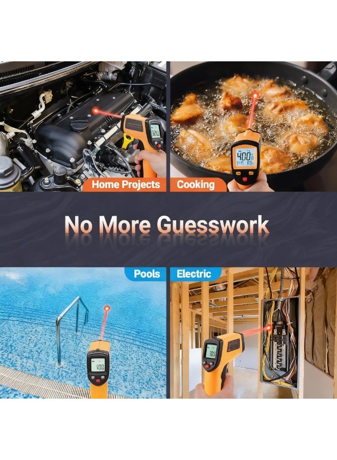 بازار مسدس ترمومتر ليزر الأشعة تحت الحمراء - مسدس درجة حرارة رقمي بدون تلامس (من -50 درجة مئوية إلى 400 درجة مئوية / من -58 درجة فهرنهايت إلى 752 درجة فهرنهايت)، استهداف ليزر 12:1 مع إضاءة خلفية للطهي والشواء وفرن البيتزا وأنظمة التدفئة والتهوية وتكييف الهواء والاستخدام في السيارات - Image 4