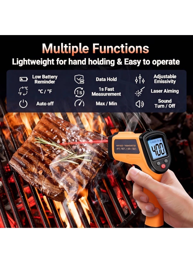 بازار مسدس ترمومتر ليزر الأشعة تحت الحمراء - مسدس درجة حرارة رقمي بدون تلامس (من -50 درجة مئوية إلى 400 درجة مئوية / من -58 درجة فهرنهايت إلى 752 درجة فهرنهايت)، استهداف ليزر 12:1 مع إضاءة خلفية للطهي والشواء وفرن البيتزا وأنظمة التدفئة والتهوية وتكييف الهواء والاستخدام في السيارات - Image 5