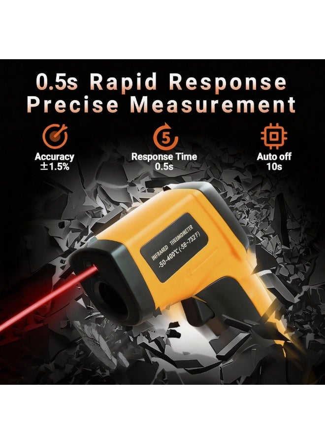 بازار مسدس ترمومتر ليزر الأشعة تحت الحمراء - مسدس درجة حرارة رقمي بدون تلامس (من -50 درجة مئوية إلى 400 درجة مئوية / من -58 درجة فهرنهايت إلى 752 درجة فهرنهايت)، استهداف ليزر 12:1 مع إضاءة خلفية للطهي والشواء وفرن البيتزا وأنظمة التدفئة والتهوية وتكييف الهواء والاستخدام في السيارات - Image 2