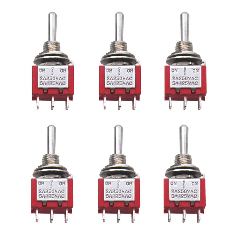 mxuteuk 6pcs Momentary Mini Miniature Toggle Switch 6 Terminal 3 Position DPDT (ON)/Off/(ON) for Car Dash Dashboard 5A 125V 2A 250V MTS-223 - Image 1