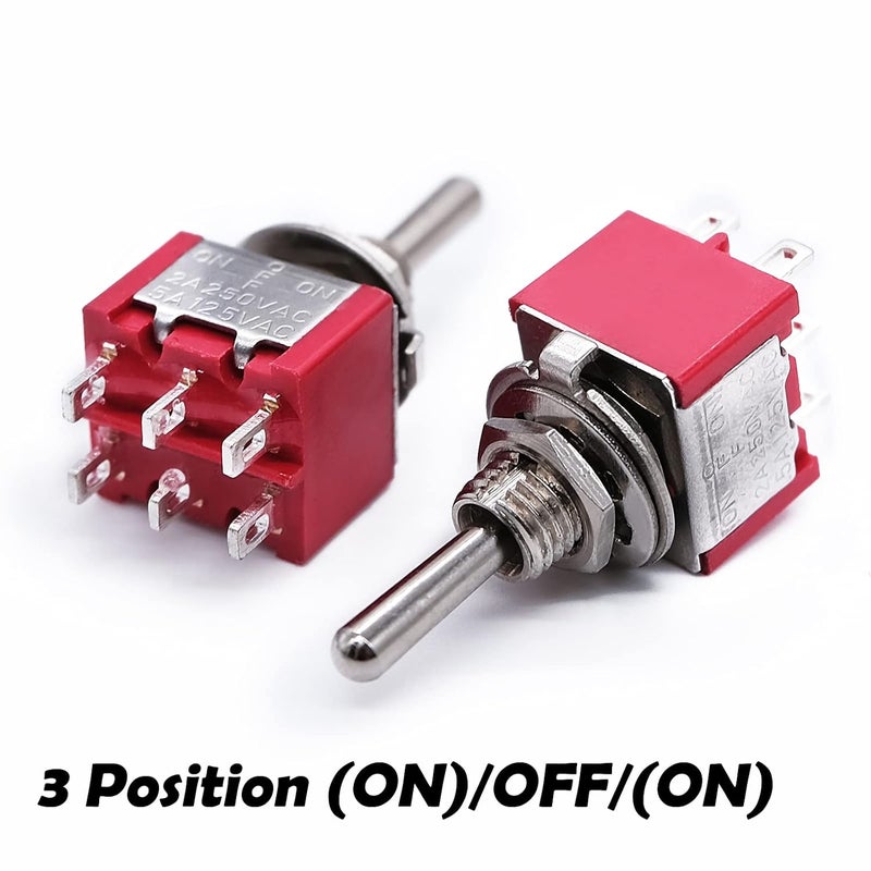 mxuteuk 6pcs Momentary Mini Miniature Toggle Switch 6 Terminal 3 Position DPDT (ON)/Off/(ON) for Car Dash Dashboard 5A 125V 2A 250V MTS-223 - Image 2