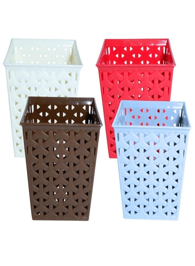 MORVI Linea Square Plastic Multipurpose Organizer For Kitchen, Bathroom, Salon, Office|Stationery,Cutlery,Pen,Makeup Brushes Holder|Hanging Toothbrush Stand |Pack Of 4 | WHITE BROWN RED LIGHT GREY - Image 1