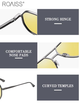 Men's Polarized Night Vision Glasses for Driving, UV400 Protection Sun Glasses with Aluminum Magnesium Alloy Frame, Square Glasses for Men Driving, Fishing, Golfing, Traveling - view 4