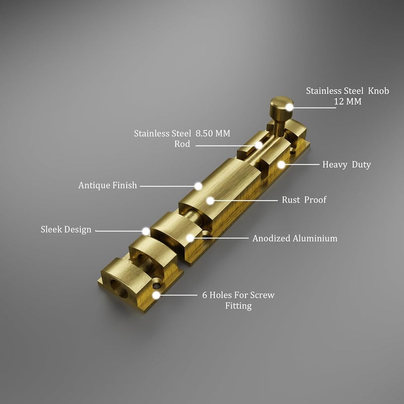 Atlantic Saylo Aluminium Tower Bolt 12 inchTower Bolt for Main Door and Bathroom Door Latch for Bedroom Tower Bolt for HomeOffices DoorsWindows Antique Finish Pack of 6 Pcs - Image 3