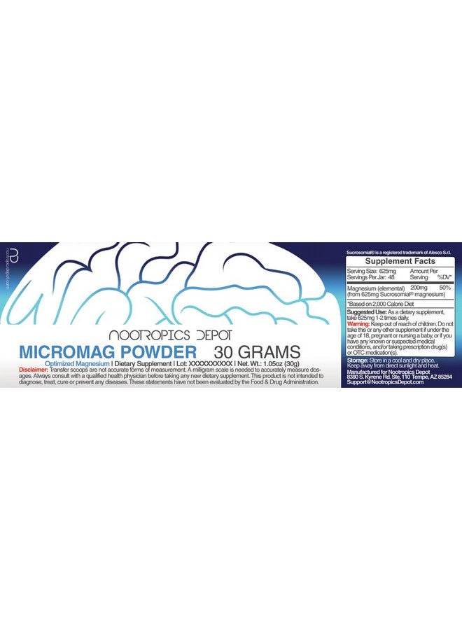 Nootropics Depot Optimized Magnesium Supplement ; Micromag Powder ; 30 Grams ; 200Mg Of Elemental Magnesium Per Serving ; Supports Brain Health + Sleep Quality ; Promotes Relaxation - Image 3