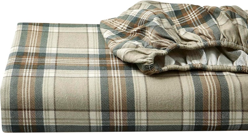 Eddie Bauer - Queen Sheet Set, Warm Breathable Cotton Flannel Bedding with Deep Pockets, Brushed for Extra Softness, Cozy Home Decor, Oeko-Tex Certified (Edgewood Plaid, Queen) - Image 1