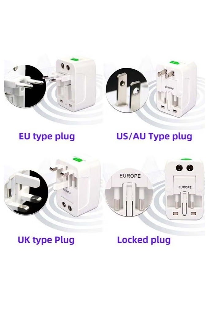 All in One Universal International Adapter Multifunctional Travel Plug for EU UK US AU AC AC Power Charger Socket Converter Socket Plug Adapter Connector with 2 USB Ports - Image 3