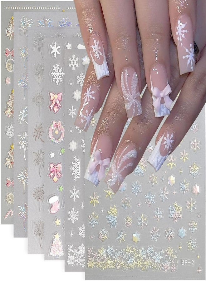 BYJKYEN 6 Pcs Christmas Nail Stickers for Nail Art, Fireworks Snowflake Nail Decals 3D Self-Adhesive Fireworks Snowflakes Nails Design Xmas Nail Sticker Snowflakes Sticker for New Year DIY Nail Decoration Kit - Image 1