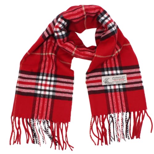 TZ Promise Plaid Cashmere Feel Classic Soft Luxurious Winter Scarf For Men Women (Red) - Image 1