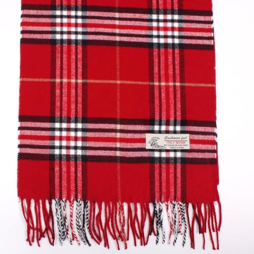 TZ Promise Plaid Cashmere Feel Classic Soft Luxurious Winter Scarf For Men Women (Red) - Image 4
