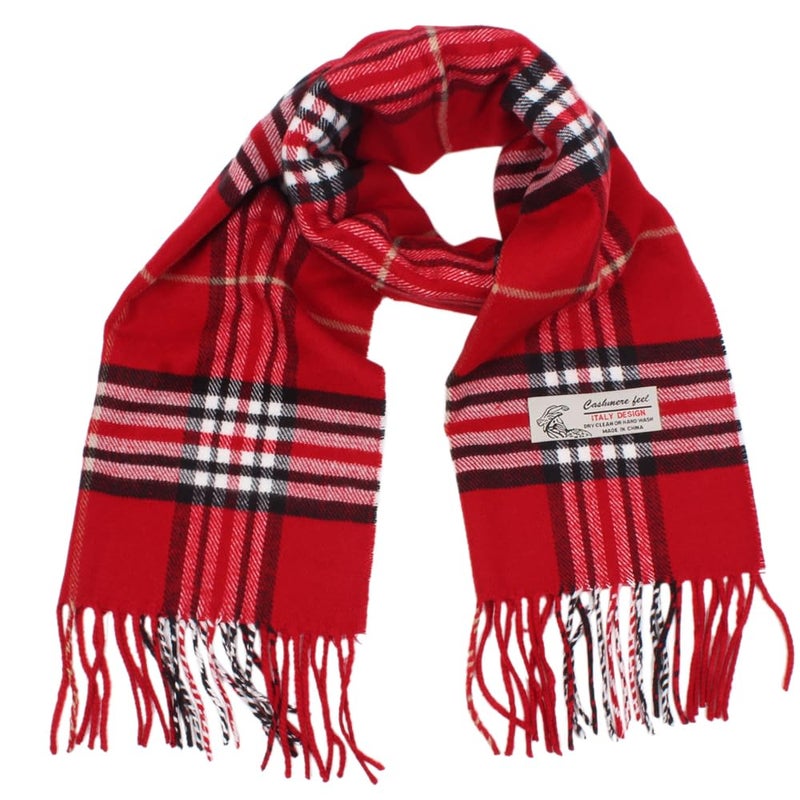 TZ Promise Plaid Cashmere Feel Classic Soft Luxurious Winter Scarf For Men Women (Red) - Image 5