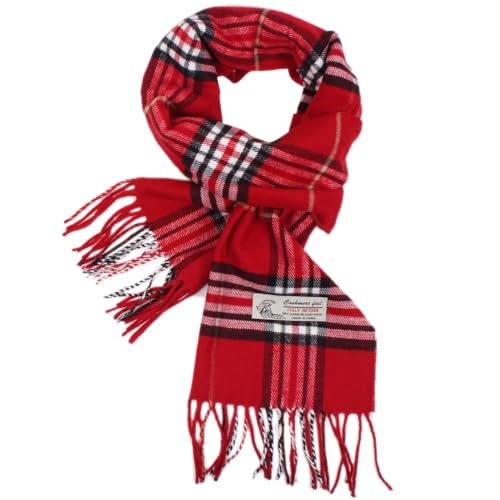 TZ Promise Plaid Cashmere Feel Classic Soft Luxurious Winter Scarf For Men Women (Red) - Image 2