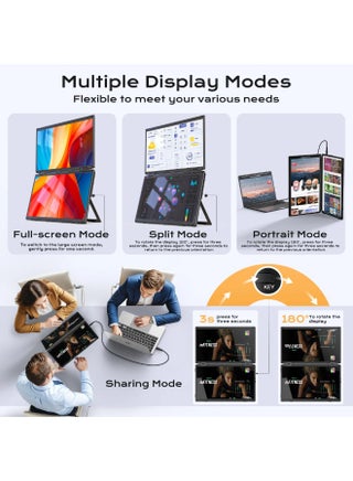 Dual 15.6" Full HD Laptop Screen Extender, 1080P IPS Folding Monitor, 330° Adjustable, Plug & Play, Type-C/Mini HDMI, Compatible with Windows, Mac, Android, PS5, Xbox, and Switch - view 5