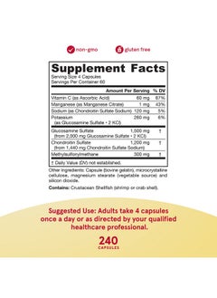 jarrow formulas Glucosamine 1500 Mg + Chondroitin 1200 Mg + Msm 300 Mg Per Serving 240 Capsules 60 Servings Joint Health Complex Nutrient Support For Joint Health With Vitamin C & Manganese  - Image 5