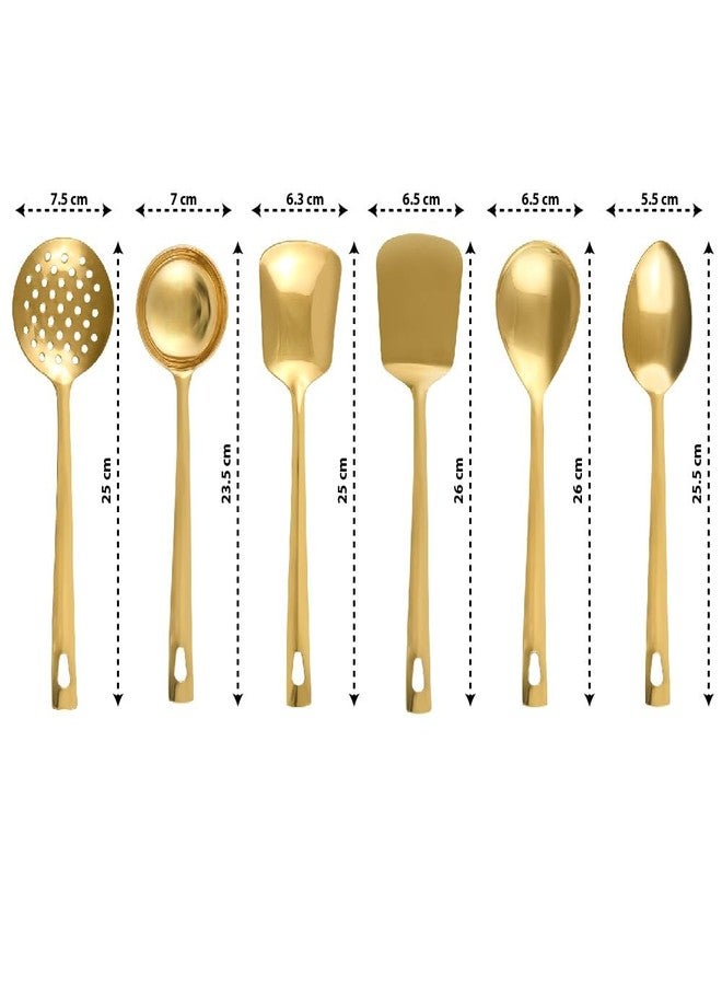ROSTON Serving Spoon Golden Set of 6 Stainless Steel Multipurpose for Kitchen Chamcha for Kitchen, 25 cm - Image 3