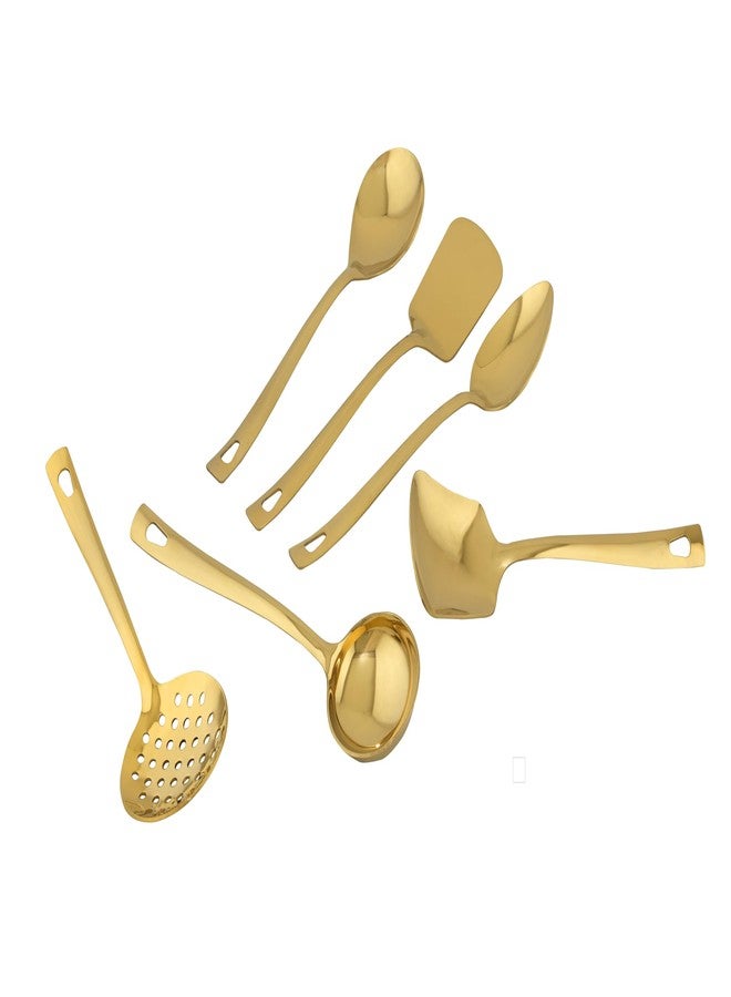 ROSTON Serving Spoon Golden Set of 6 Stainless Steel Multipurpose for Kitchen Chamcha for Kitchen, 25 cm - Image 4