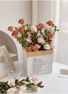 Beirui Artificial Flowers, Home Decoration, Contains 10 White Roses, 10 Pink Roses, Green Leaves, Paper Bag, For DIY Wedding Bouquet, Flower Arrangement Party, Table Home Decoration  - Image 1