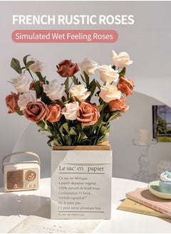 Beirui Artificial Flowers, Home Decoration, Contains 10 White Roses, 10 Pink Roses, Green Leaves, Paper Bag, For DIY Wedding Bouquet, Flower Arrangement Party, Table Home Decoration  - Image 3