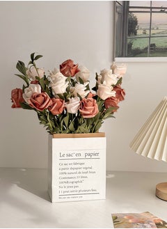 Beirui Artificial Flowers, Home Decoration, Contains 10 White Roses, 10 Pink Roses, Green Leaves, Paper Bag, For DIY Wedding Bouquet, Flower Arrangement Party, Table Home Decoration  - Image 4