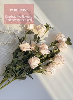 Beirui Artificial Flowers, Home Decoration, Contains 10 White Roses, 10 Pink Roses, Green Leaves, Paper Bag, For DIY Wedding Bouquet, Flower Arrangement Party, Table Home Decoration  - Image 5