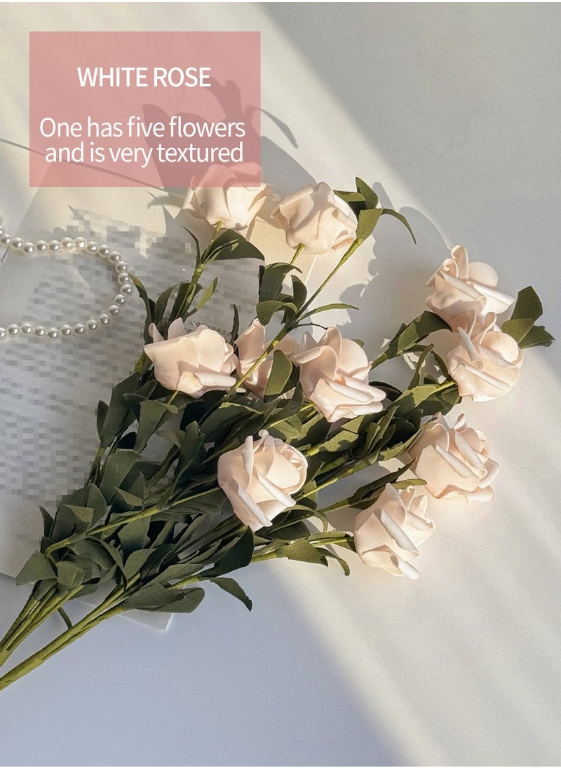 Artificial Flowers, Home Decoration, Contains 10 White Roses, 10 Pink Roses, Green Leaves, Paper Bag, For DIY Wedding Bouquet, Flower Arrangement Party, Table Home Decoration