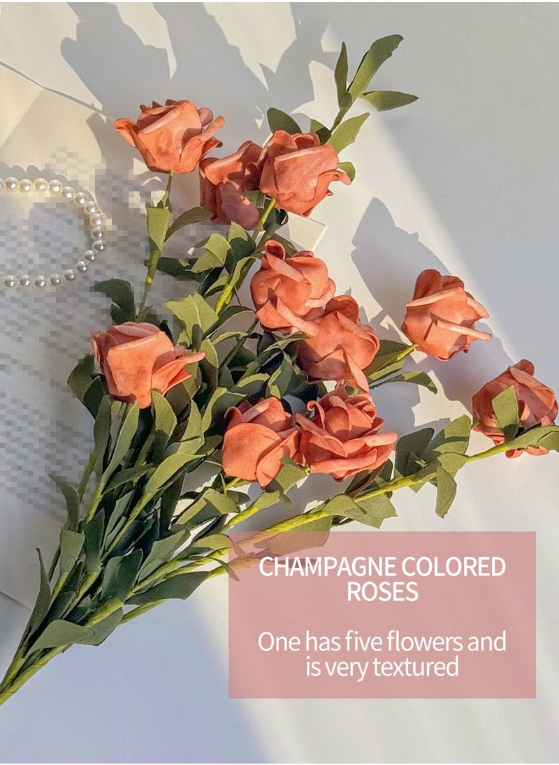 Artificial Flowers, Home Decoration, Contains 10 White Roses, 10 Pink Roses, Green Leaves, Paper Bag, For DIY Wedding Bouquet, Flower Arrangement Party, Table Home Decoration