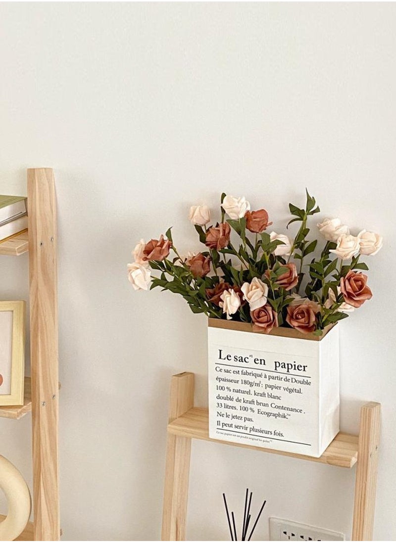 Artificial Flowers, Home Decoration, Contains 10 White Roses, 10 Pink Roses, Green Leaves, Paper Bag, For DIY Wedding Bouquet, Flower Arrangement Party, Table Home Decoration