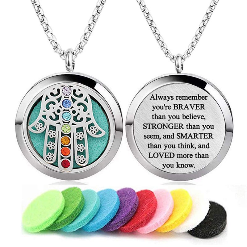 GFONDINGD Aromatherapy Essential Oil Diffuser Necklace Stainless Steel lnspirational Locket Pendant(7 Chakra) - Image 1