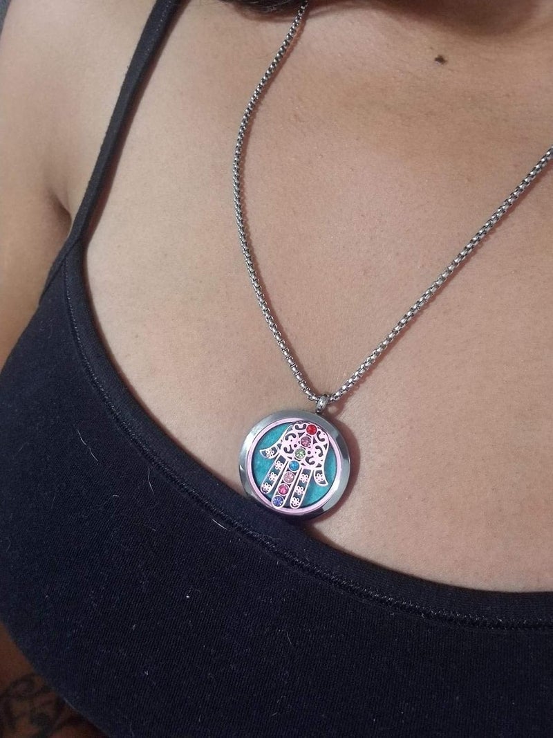 GFONDINGD Aromatherapy Essential Oil Diffuser Necklace Stainless Steel lnspirational Locket Pendant(7 Chakra) - Image 5