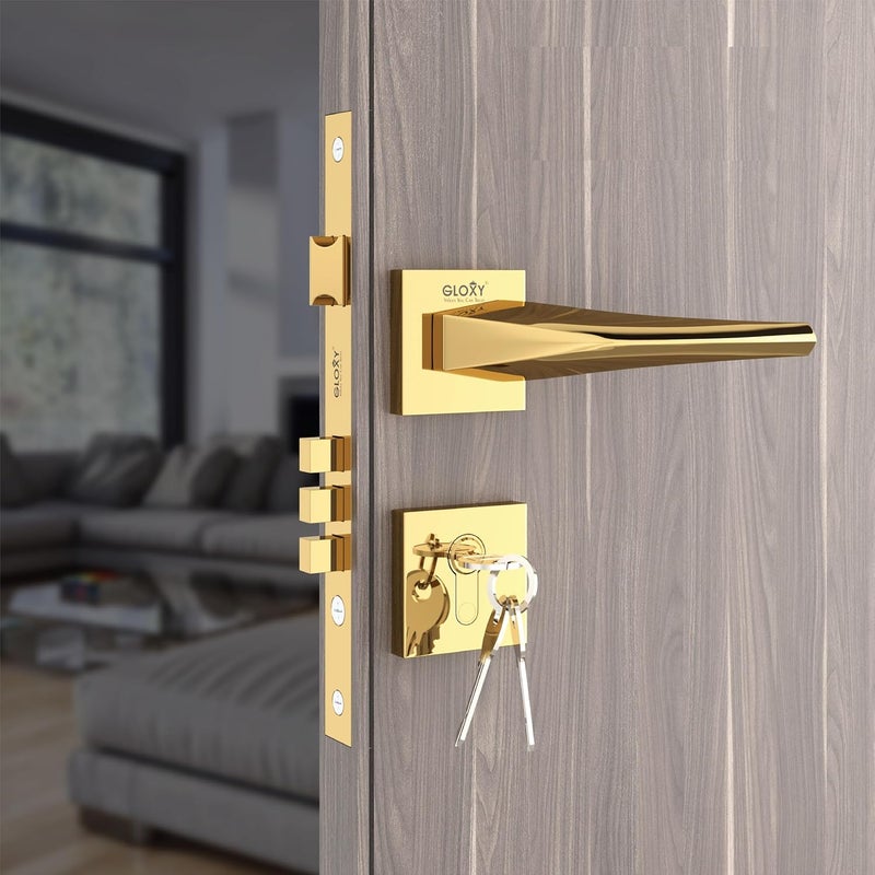 GLOXY Brass Door Locks for Main Door Mortise Door Lock Door Lock Set with 3 Brass Keys Bedroom Door Lock for HomeOfficeHotel Gold Finish 2 Years Warranty Pack of 1 - Image 1