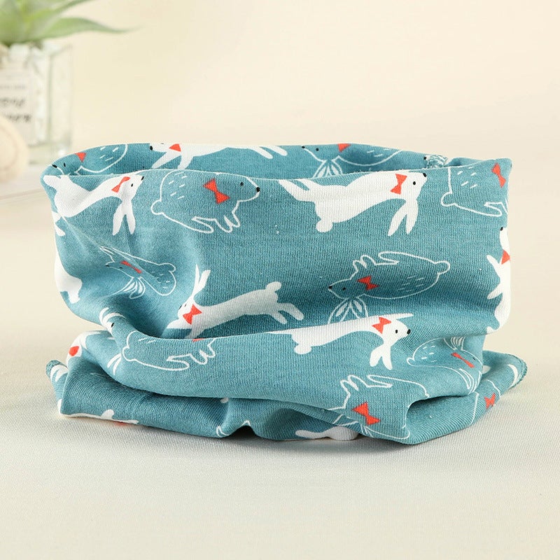 Winter Warm Fleece Scarf, Kids Cartoon Print Neck Warmer Green Rabbit 
