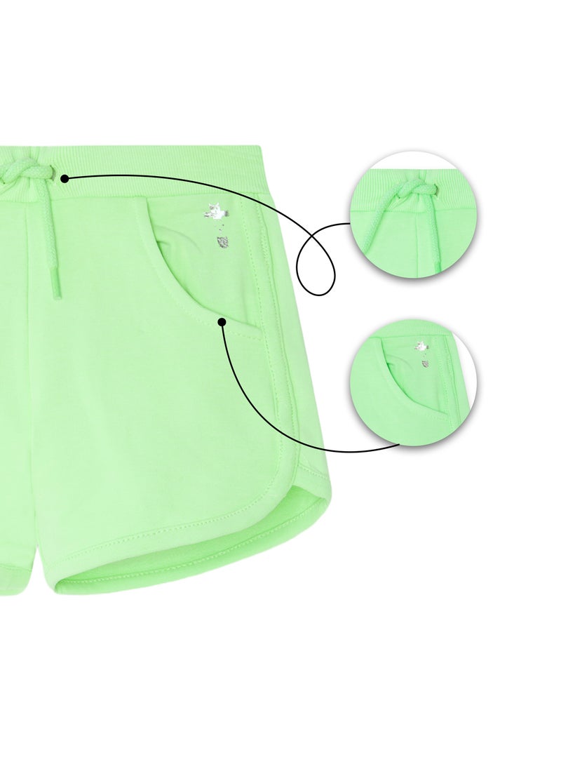 CANADA HOUSE Soft and Comfortable Light Green French Terry Cotton Shorts for Girls  - Image 4