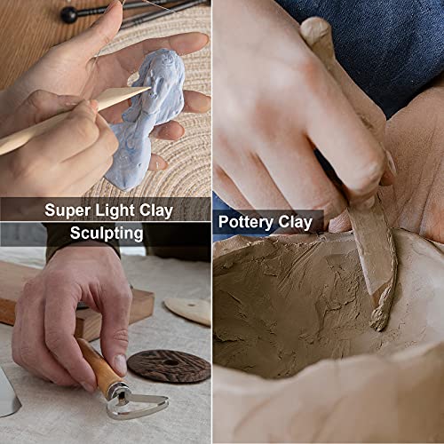 KACOLA Pottery Tool Kit, 17pcs Polymer Clay Tools, Modeling Clay Sculpting Tools Kit, Ceramics Tools, Trimming, Embossing Pattern, Smooth Wooden Handles - Image 5
