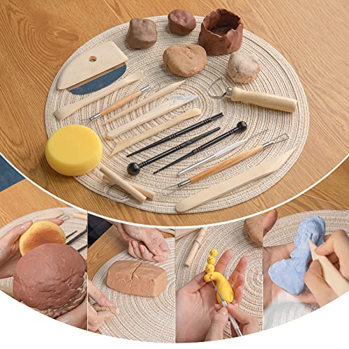 KACOLA Pottery Tool Kit, 17pcs Polymer Clay Tools, Modeling Clay Sculpting Tools Kit, Ceramics Tools, Trimming, Embossing Pattern, Smooth Wooden Handles - Image 3
