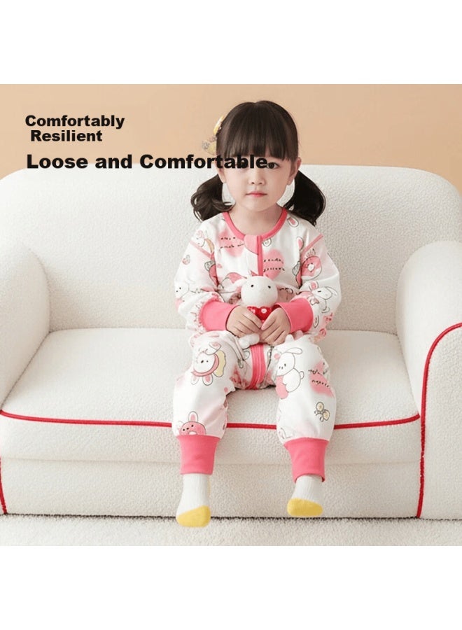 Zisehy Purple Floral Language 100% Cotton Children's One-piece Split-leg Sleeping Bag Autumn Winter Girls Pink Anti-kick Pajamas Size 100 - Image 2