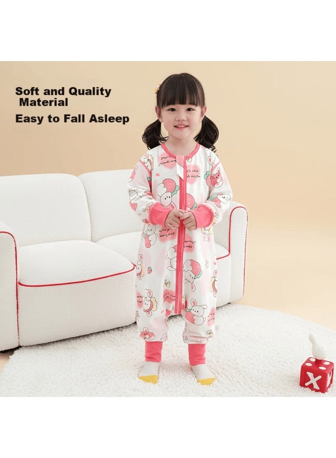 Zisehy Purple Floral Language 100% Cotton Children's One-piece Split-leg Sleeping Bag Autumn Winter Girls Pink Anti-kick Pajamas Size 100 - Image 3