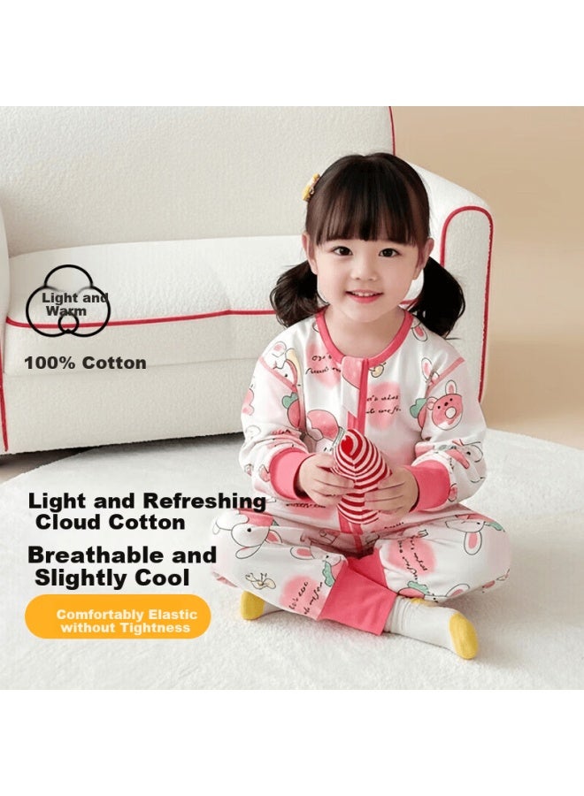 Zisehy Purple Floral Language 100% Cotton Children's One-piece Split-leg Sleeping Bag Autumn Winter Girls Pink Anti-kick Pajamas Size 100 - Image 1